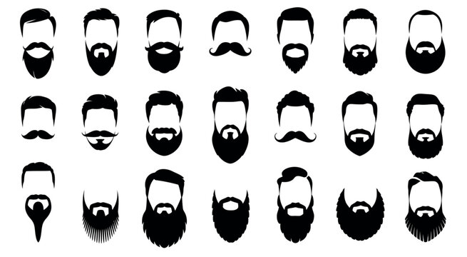 Collection of men&rsquo;s beard and mustache silhouettes isolated on transparent background