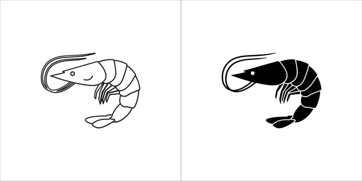 Naklejki Two shrimp icons, one outline and one silhouette