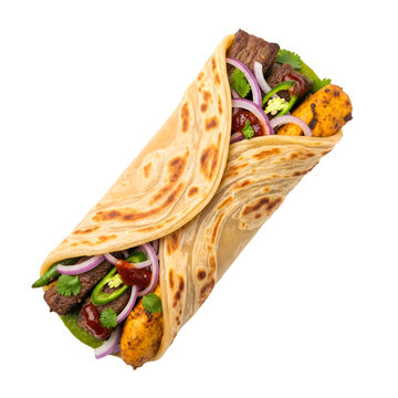 Crispy, golden Roll Paratha stuffed with spicy beef or chicken filling, served with chutney and salad. A popular street food favorite combining flaky paratha with bold, savory flavors.