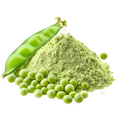 Pea flour pile, green peas Isolated transparent on white background