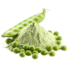 Pea flour pile, green peas Isolated transparent on white background