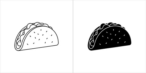 Two taco icons, one outline and one solid black, on a