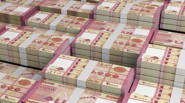 Lebanon 20k Lebanese Pound Banknote Horizontal 3D Animation ? Realistic Currency Motion, Finance, Economy, Business Investment, Money Flow, and Banknote Visualization