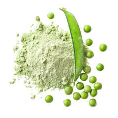 Pea flour pile, green peas Isolated transparent on white background