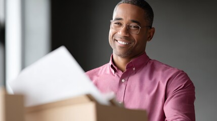 Businessman smiling while packing up files, weekend ready,