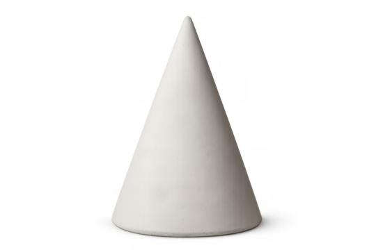 White geometric cone shape on transparent background