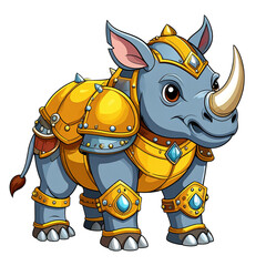 PNG vector of an armored rhino in fantasy style, battle-ready and fierce. Perfect for game design, fantasy art, and mythical creature concepts symbolizing strength and power