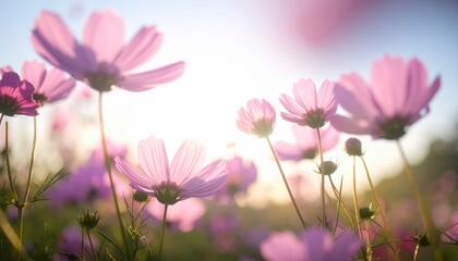 Blossom's Embrace: A cluster of delicate pink flowers basking in the sun's gentle rays, a serene scene of floral beauty and nature's charm.