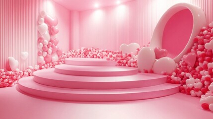 Elegant stairway and circular podiums display