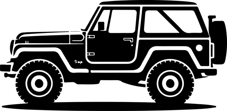 Off-road Jeep Adventure Car silhouette vector illustration.