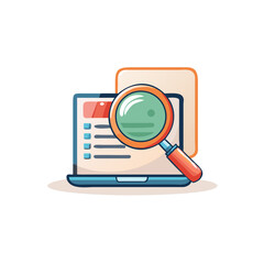 Laptop with magnifying glass for data analysis