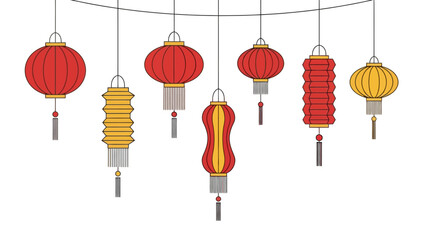 Elegant Chinese Lantern Collection, Red and Gold, for Lunar New Year Celebrations and Cultural Event Decorations, Ideal for festive designs and graphic projects