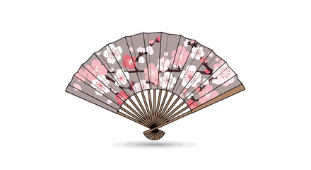 Elegant Hand Fan Illustration Depicting Cherry Blossoms, Symbolizing Japanese Culture, Tradition, and Artistic Expression for Design and Cultural Projects.