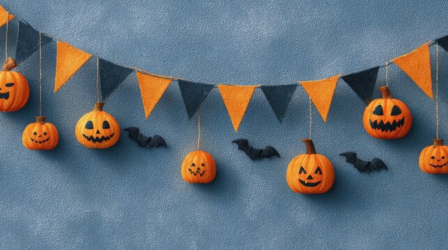 halloween celebration decor featuring festive bunting and motifs on a simple backdrop for versatile text integration - Powered by Adobe