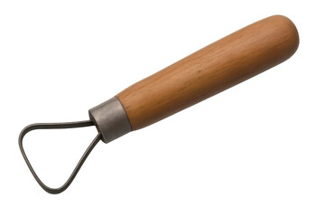 Pottery loop tool with wooden handle for sculpting clay