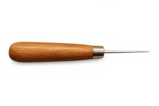 Awl tool with wood handle and metal piercer