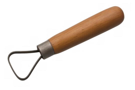 Pottery loop tool with wooden handle for sculpting clay