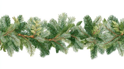 Obraz premium seamless decorative christmas border with coniferous branches and garlands on transparent background cutout