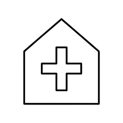 Outline of a house with a plus symbol inside silhouette