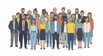 Diverse group of people standing together in a crowd illustration.