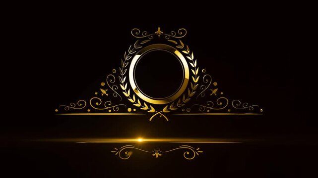 golden frame floral ornament empty text logo on bl;ack background