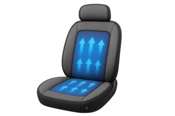 Car seat providing cooling and ventilation on transparent background