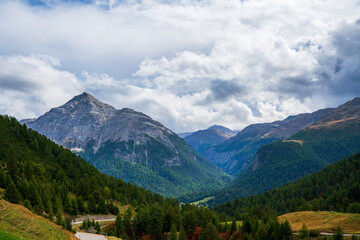 Panoramic view of the Swiss Alps in autumn.