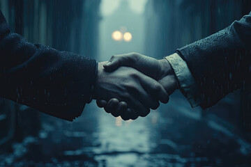 Suspenseful Covenant Between Men in Gritty Light