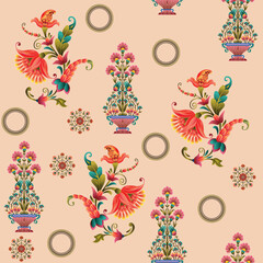 Abstract seamless color full paisley flower leaf bunch pattern