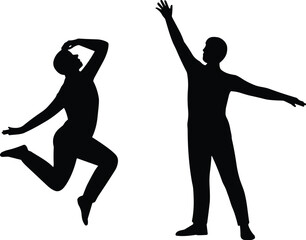 Silhouette of energetic dancer and expressive performer in dynamic poses, isolated on white background, perfect for design, movement concepts, fitness, creativity, and lifestyle themes