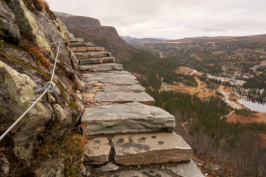  "Sherpa Staircase Ascent to Haglebunatten Peak atop Norefjell, Norway - Panoramic View of Wild Norwegian Landscape"