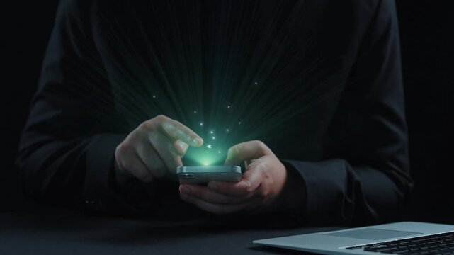 A modern business setting showcasing a smartphone displaying a glowing digital earth, symbolizing commitment to net zero and sustainability through technology and innovation. Qubit