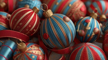 Obraz premium festive holiday decorations with ribbons and balls