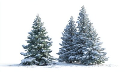 snowy fir trees realistically rendered in 3d standing against transparent background