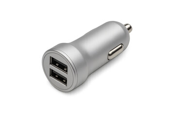 Silver dual port usb car charger adapter for device power