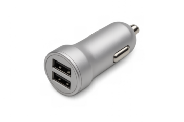 Silver dual port usb car charger adapter for device power