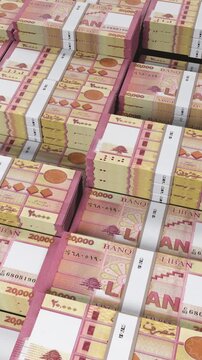Lebanon 20k Lebanese Pound Banknote Vertical (Mobile) 3D Animation ? Mobile Finance Motion, Economy, Business Investment, Currency Visualization, and Realistic Banknote Flow