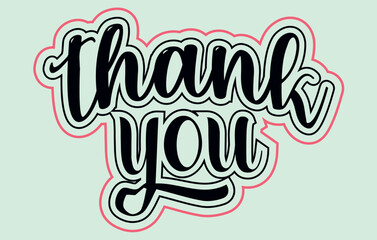 Retro Script Thank You Text in Pink and Mint Green,Thank you handwriting bulk lettering text vector ,Text for invitation, T- shirt design, poster, banner, Icon and Isolated