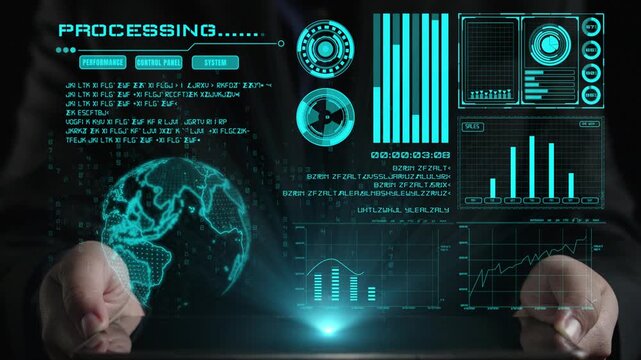 A futuristic data analytics visualization showcasing global insights, interactive user interface, and comprehensive charts for effective business decision-making and analysis. Cipher