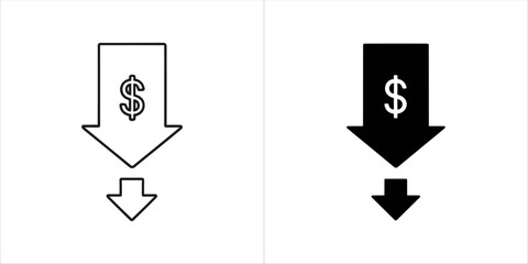 Downward arrow with dollar sign, financial decline
