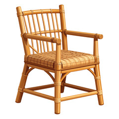 PNG vector of bamboo chair with woven seat in cheerful tropical design, perfect for eco-friendly, outdoor, and sustainable furniture projects in crisp transparent style