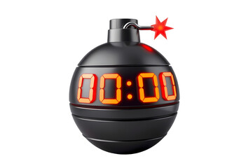 Black grenade with digital timer isolated on transparent background