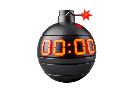 Black grenade with digital timer isolated on transparent background - Powered by Adobe