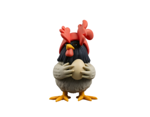 Funny rooster holding an egg isolated on transparent background
