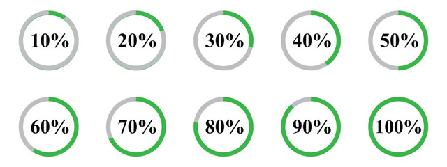 Circle percentage infographic icon vector. Download bar, Loading indicator from 10% to 100% symbol. vector illustration.