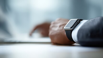 Businessman using smartwatch to track performance,