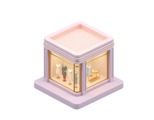 Isometric miniature museum display case isolated on transparent background