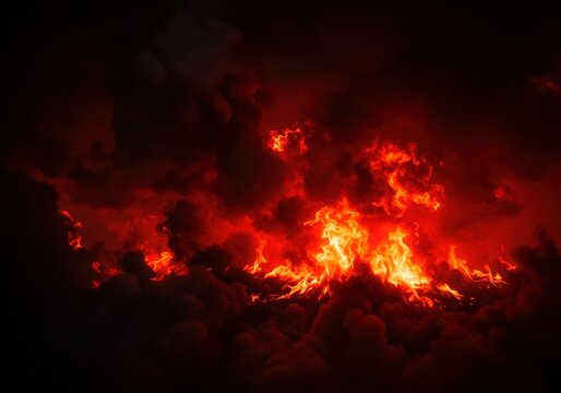 Abstract digital background featuring intense, swirling flames, deep reds, and black smoke suggesting an infernal landscape or demonic energy ,occult ,black ,mythical