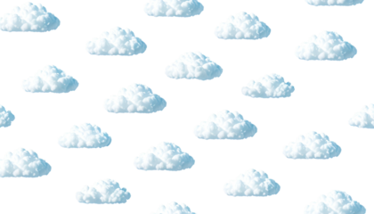 Pixelated fluffy white clouds float against a stark black background