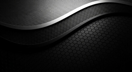 Abstract black and white metallic textured vector background with grid and mesh pattern